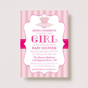 Roze Tutu Ballerina Meisjes Baby Shower Uitnodigin Kaart