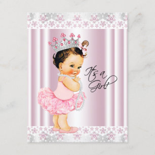 Roze Tutu Ballerina Parels en Kant Baby Shower Kaart