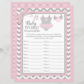 Roze Tutu Chevron Print Baby shower Word Scramble (Voorkant / Achterkant)