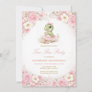 Roze Tutu Dinosaur Tea-Rex Feest Meisje Verjaardag Kaart