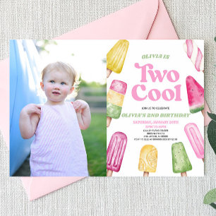 Roze Twee Cool Popsicle Afbeelding 2e Verjaardagsf Kaart