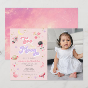 Roze twee de Maan Space Birthday Kaart