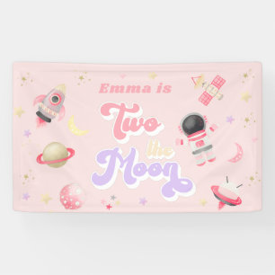 Roze twee de Maan Space Birthday Spandoek