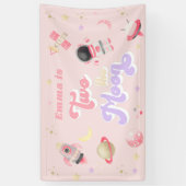 Roze twee de Maan Space Birthday Spandoek (Verticaal)