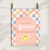 Roze Twee Groovy Boho 2de Verjaardag Welkom Bord Perfect Poster