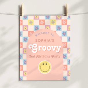 Roze Twee Groovy Boho 2de Verjaardag Welkom Bord Perfect Poster