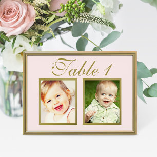 Roze Twee Kindertijd Foto Tafel Nummerkaart Kaart