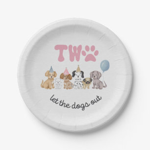 Roze Twee Laat de Honden Uit Feestbord Papieren Bordje