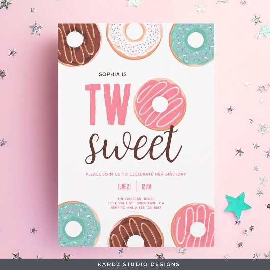 Roze Twee Zoete Verjaardag Uitnodigingen