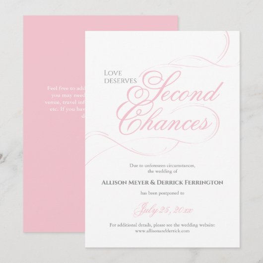 Roze Tweede Kans Huwelijk Uitstel Kaart (Voorkant / Achterkant)