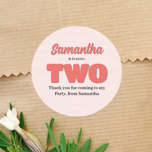 Roze Tweede Verjaardag Meisje Party Bloemen Ronde Sticker