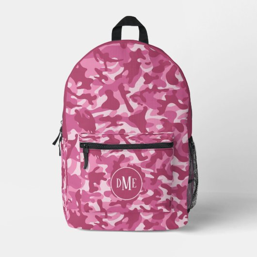 Roze tweekleurige camo monogram bedrukte rugzak (Voorkant)