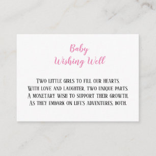 Roze Twin Baby Meisjes Wishing Well Baby shower Informatiekaartje