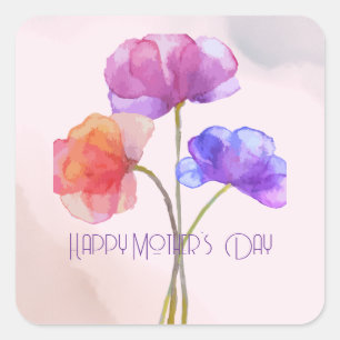 Roze Twin Mom Bloemen voor Moederdag Vierkante Sticker