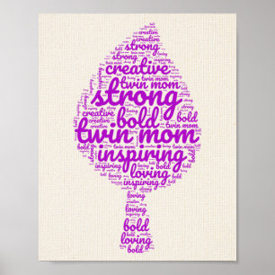 Roze Twin Mom Leaf Shaped Word Cloud Poster