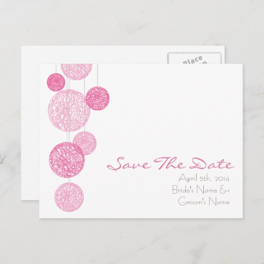 Roze Twine Wereldbollen bruiloft Save the date Aankondigingskaart (Voorkant / Achterkant)