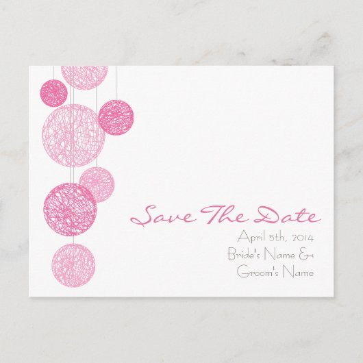 Roze Twine Wereldbollen bruiloft Save the date Aankondigingskaart (Voorkant)