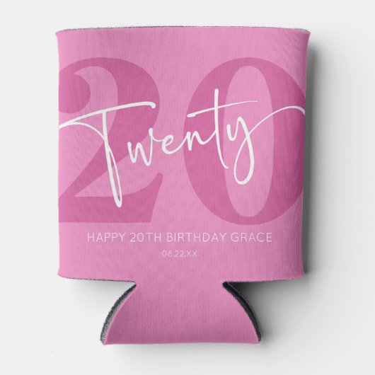 Roze Twintigste Twintigste Twintigste Verjaardagsf Blikjeskoeler (Voorkant)
