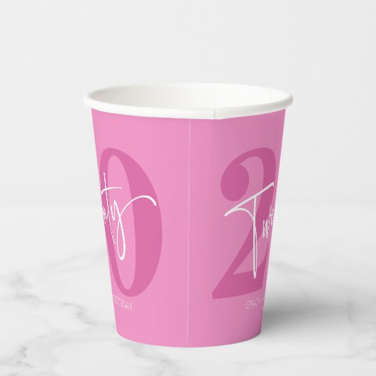 Roze Twintigste Twintigste Twintigste Verjaardagsf Papieren Bekers (Rechts)