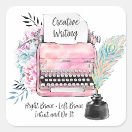  roze typemachine & inktstandaard vierkante sticker