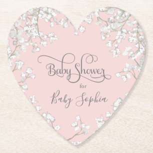 Roze typografie Baby's Breath bloemenkindercadeau Kartonnen Onderzetters