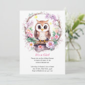 Roze Uil Avontuur Baby Meisje Douche Kaart (Staand voorkant)