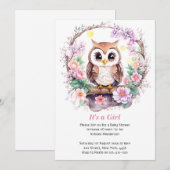 Roze Uil Avontuur Baby Meisje Douche Kaart (Voorkant / Achterkant)