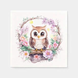 Roze Uil Avontuur Baby Meisje Douche Servet