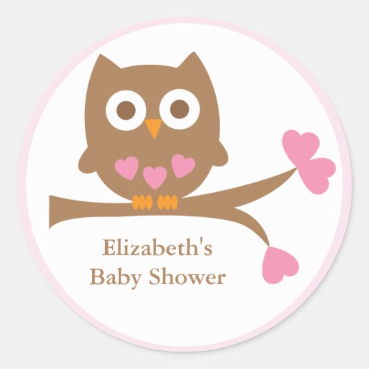 Roze Uil Baby shower Envelope Seals Ronde Sticker (Voorkant)