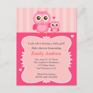 Roze uil baby shower, mama en kind kaart