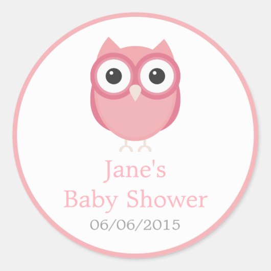 Roze uil baby shower stickers (Voorkant)
