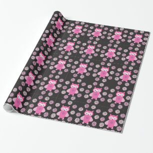 Roze uil cadeaupapier