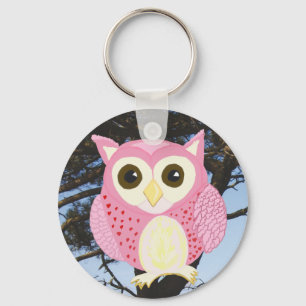 Roze Uil in een Boom Sleutelhanger