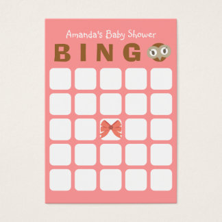 Roze Uil Meisje 5x5 Baby shower Bingo Kaart