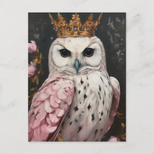 Roze uil met een kroon briefkaart