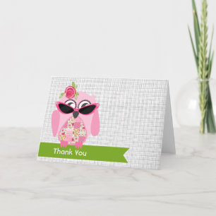 Roze uil met zonnebril Bedankt kaart