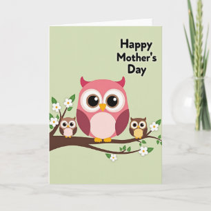 Roze Uil Moederdag Kunstkaart Kaart