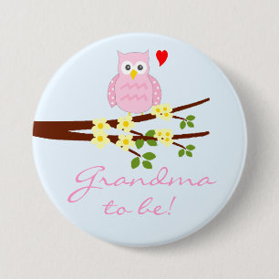 Roze uil-Oma om te zijn Ronde Button 7,6 Cm