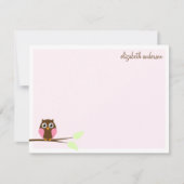 Roze Uil Plat Bedankkaartjes Notitiekaartje (Voorkant)