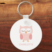 Roze Uil schattig aangepast Sleutelhanger (Voorkant)