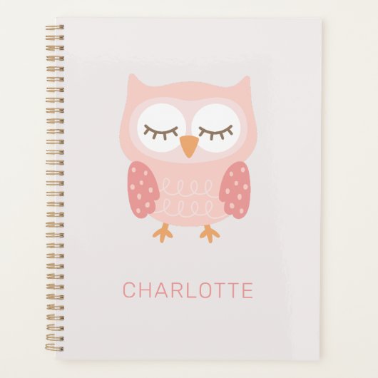 'Roze Uil', schattig monogram Planner (Voorkant)