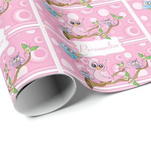 Roze Uil van het Baby het Thema van de Douche Cadeaupapier