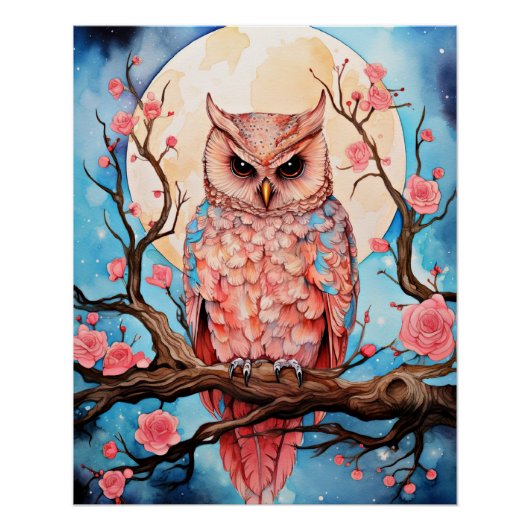 Roze Uil, Volle Maan Perfect Poster (Voorkant)