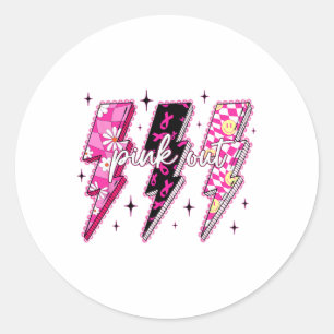 Roze uitgecheckte bliksemschicht borstkanker AW Ronde Sticker