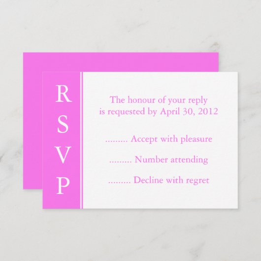 Roze Uitnodiging of Gebeurtenis RSVP-antwoordkaart (Voorkant / Achterkant)