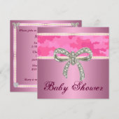 Roze uitnodiging tot Baby shower van Camo Diamond (Voorkant / Achterkant)