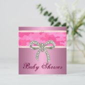 Roze uitnodiging tot Baby shower van Camo Diamond (Staand voorkant)