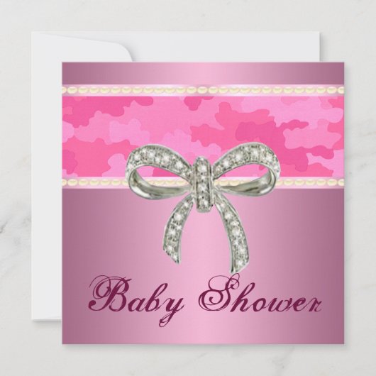 Roze uitnodiging tot Baby shower van Camo Diamond (Voorkant)