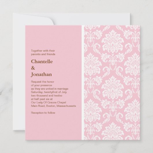 Roze uitnodiging tot het huwelijk van Damask (Voorkant)