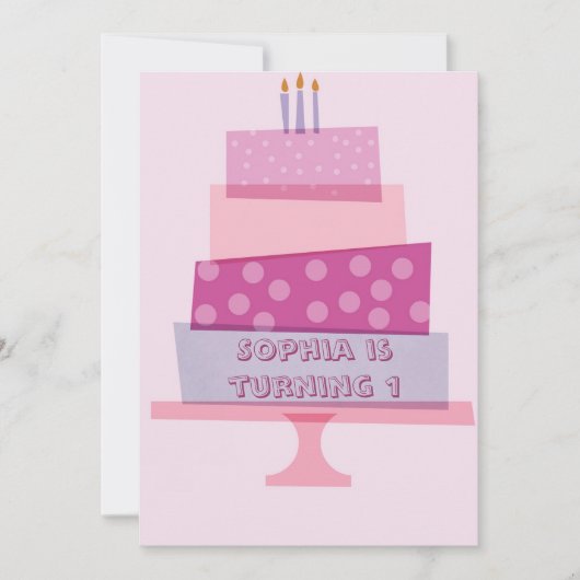 Roze uitnodiging van de Birthday Cake Party (Voorkant)